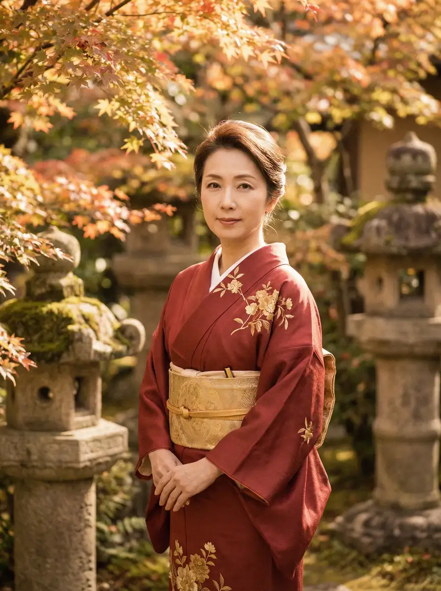 一位身穿暗红色和服的优雅 里番在线|里番在线资源大全::最新更新里番在线大全 在日式庭院中